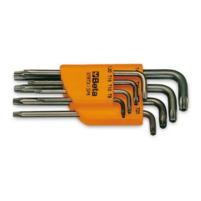 8-delige set haakse stiftsleutels Beta Tools met Tamper Resistant Torx® profiel (art. 97RTX) met support T9-T10-T15-T20-T25 T27-T30-T40