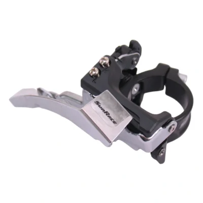 Voorderailleur Sunrace FDM300 - 3x7/8 Speed - klem - Dual pull - Top swing - 42-48T - Zwart / zilver