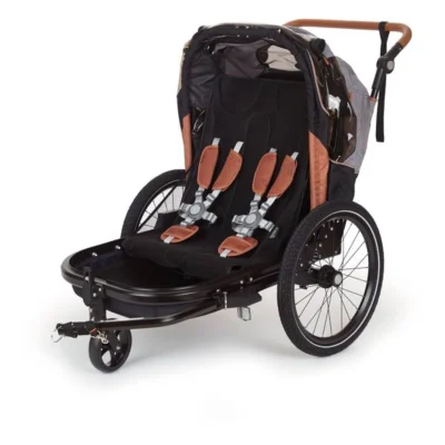 2-in-1 trailer Bobike geschikt voor 2 kinderen - zwart/grijs