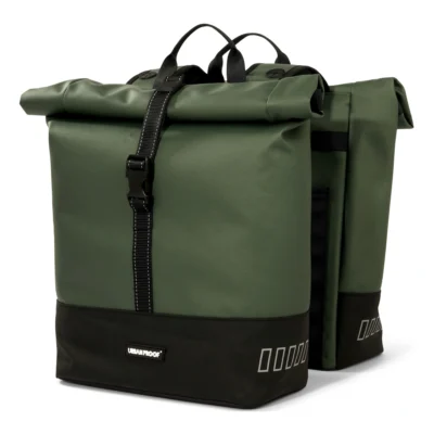 Gerecyclede dubbele fietstas Urban Proof Rolltop 38 liter 30 x 15 x 42 cm - groen