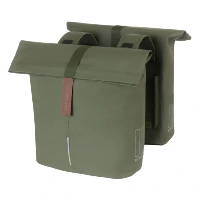 Dubbele fietstas Basil City 28-32 liter 12 x 29 x 30 cm - moss green