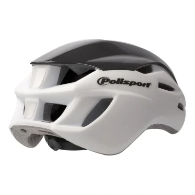 Fietshelm Polisport Aero-R Large 58-61 cm - mat wit /zwart glanzend / fluor geel