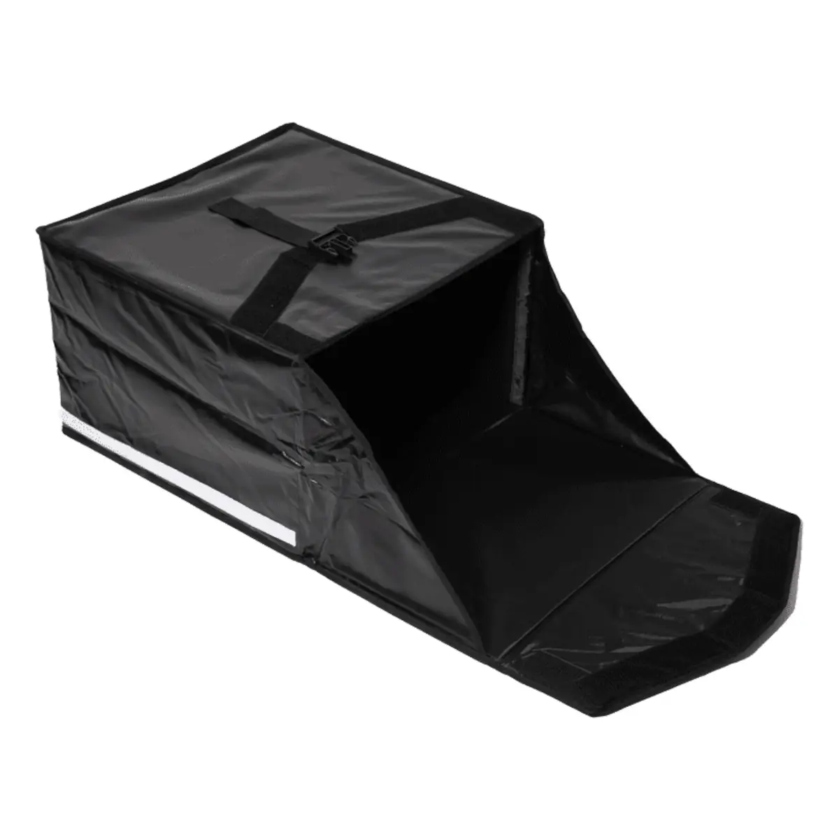 Bezorgkoffer pizzakoffer achterlader Zwart Geopend zijkant