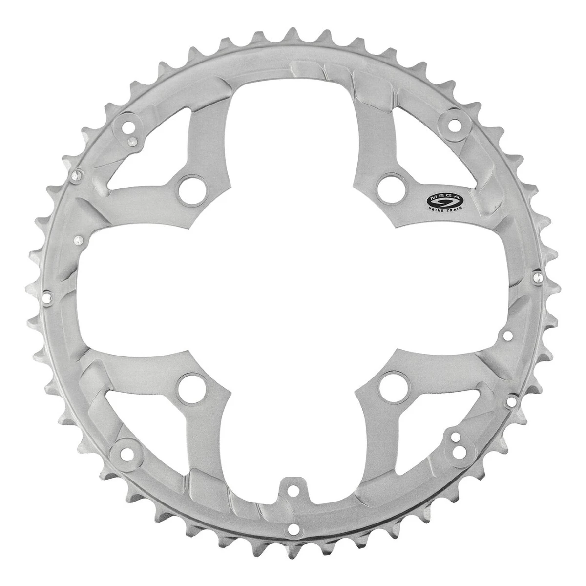 Kettingblad-44t-shimano-deore-fc-m590-kettingrand-zilver-voorkant. Webp kettingblad 44t shimano deore fc m590 kettingrand zilver voorkant