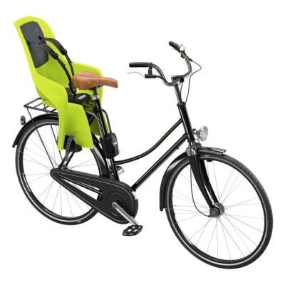 kinderzitje achter thule ride along lite framebevestiging zen lime gemonteerd op fiets