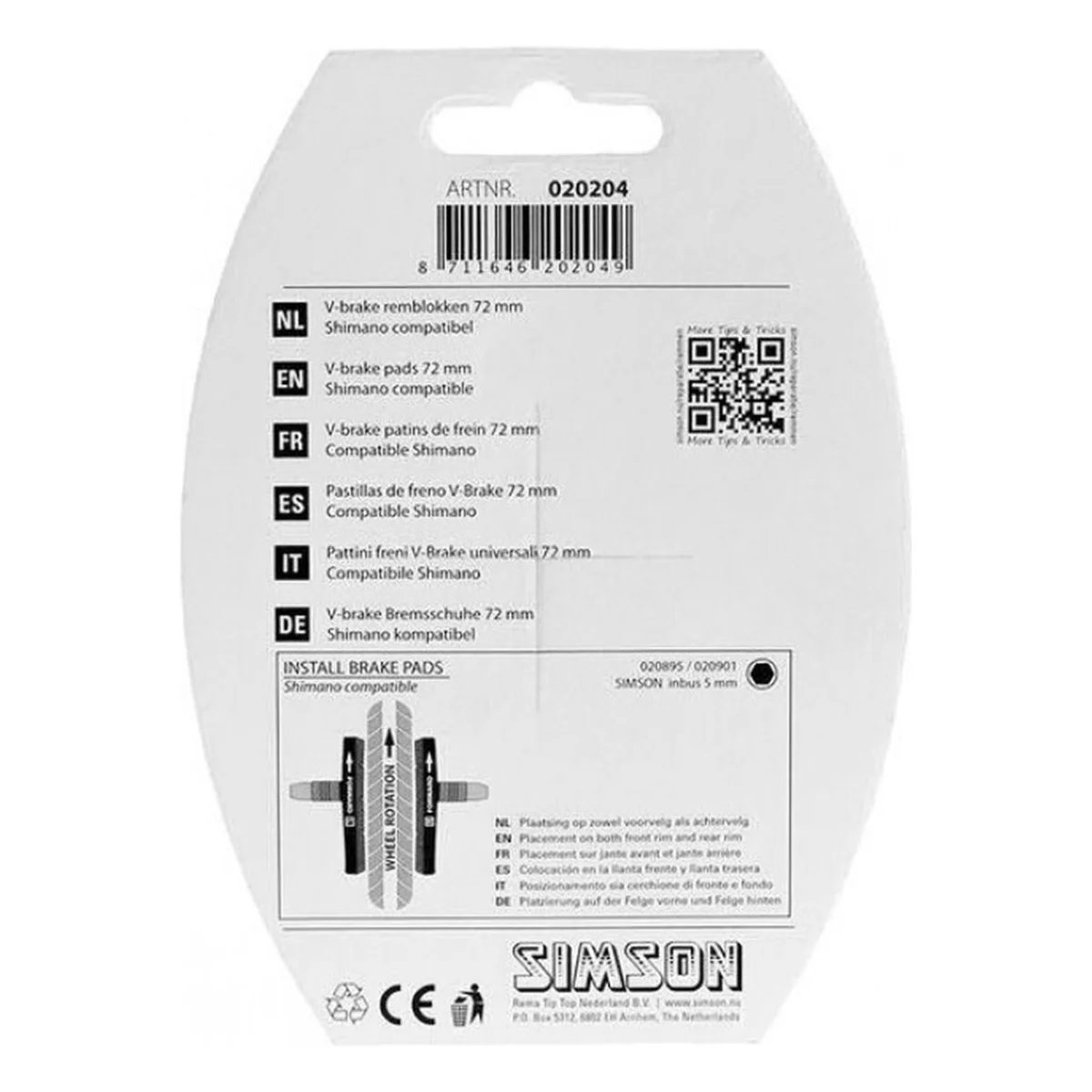 remblokken simson v brake 72mm 1 paar zwart 2