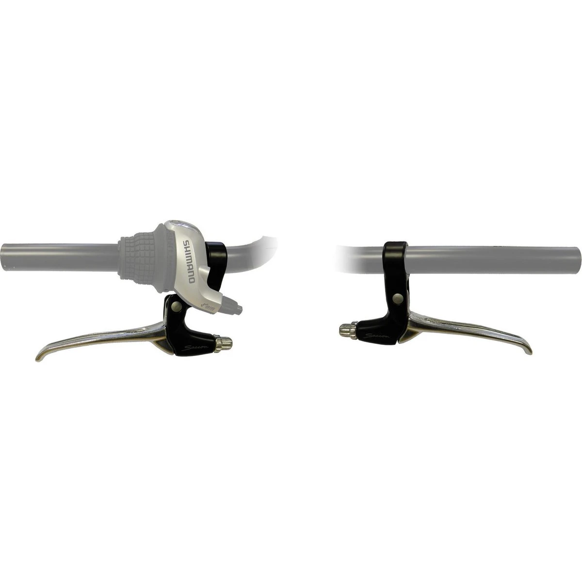 Remgreepset-saccon-rollerbrake-zwart-zilver-gemonteerd-op-stuur-2. Webp remgreepset saccon rollerbrake zwart zilver gemonteerd op stuur 2