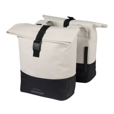 Dubbele fietstas Basil Cove 28-32L 14 x 29 x 36 cm - wit/zwart