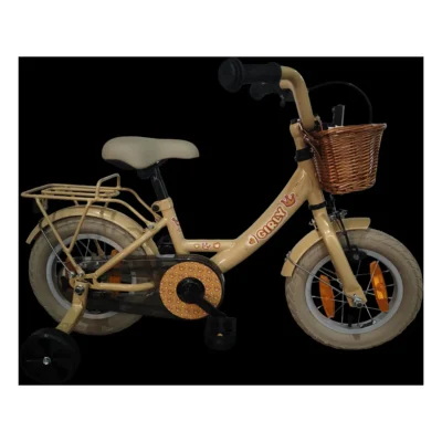 Kinderfiets Bikefun Girly 12 inch - met mandje, zijwieltjes en remnaaf - Goud