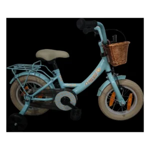 Kinderfiets Bikefun Girly 12 inch - met mandje, zijwieltjes en remnaaf - Blauw