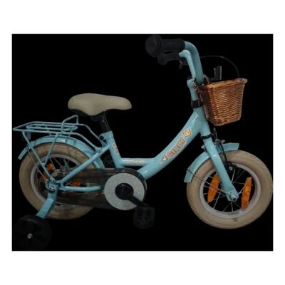 Kinderfiets Bikefun Girly 12 inch - met mandje, zijwieltjes en remnaaf - Blauw