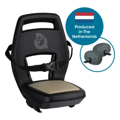 Kinderzitje achter Qibbel 6+ Junior 6+ met voetsteunen, gordel en beschermplaat - khaki/zwart