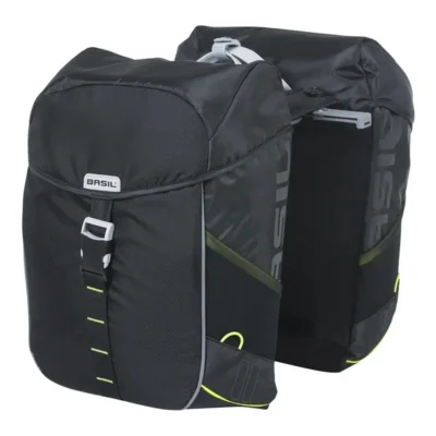 Dubbele fietstas Basil Miles 34 liter 13 x 26 x 35 cm (2x) - zwart / lime