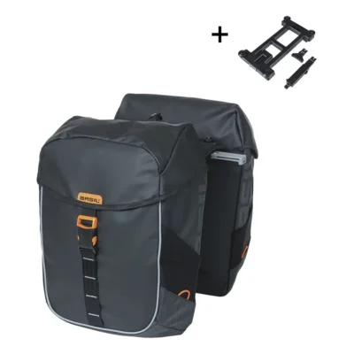 Dubbele Fietstas Basil Miles Tarpaulin MIK 34 liter 13 x 25 x 37 cm - zwart/oranje